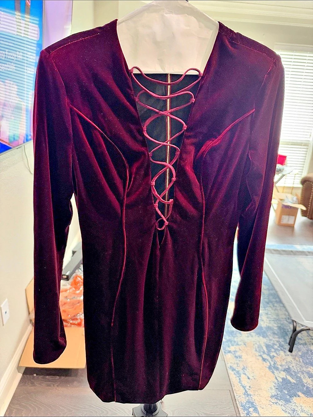 HOUSE OF CB Mica Velvet Mini Dress Boudreaux  Large